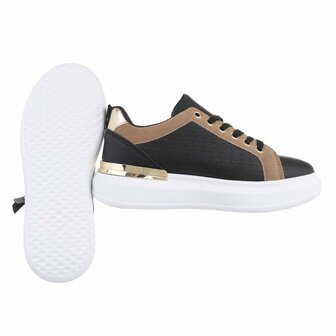 Dames sneakers / lage multicolor gympen - zwart / bruin