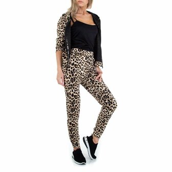 Dames comfy huispak / joggingpak met panterprint - bruin