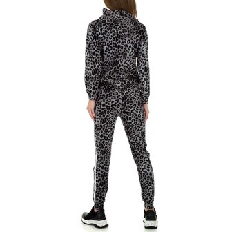 Dames comfy huispak / joggingpak met panterprint - grijs