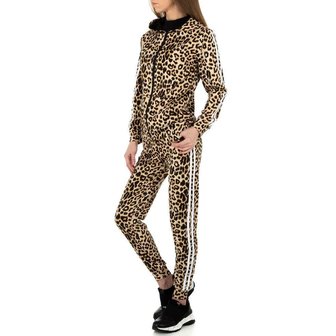 Dames comfy huispak / joggingpak met panterprint - bruin