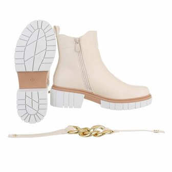 Dames enkellaarzen / chelsea boots met ketting - beige