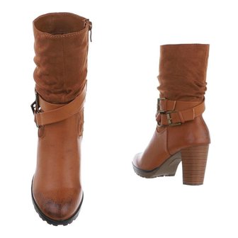 Dames enkellaarzen / high heels laarsjes - bruin / camel