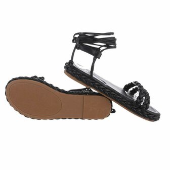 Dames sandalen met touwtjes - zwart