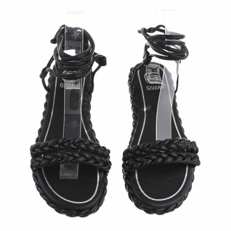 Dames sandalen met touwtjes - zwart