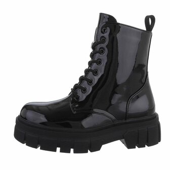 Dames veterboots / laarsjes met veters - lak zwart