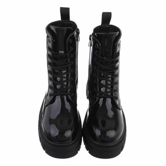 Dames veterboots / laarsjes met veters - lak zwart