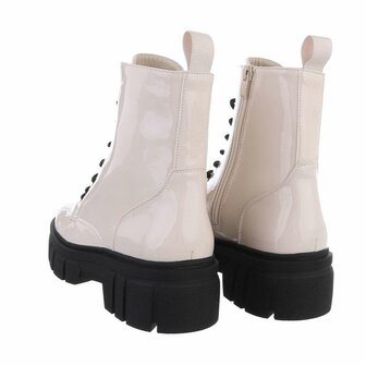 Dames veterboots / laarsjes met veters - lak beige