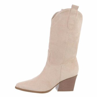 Dames cowboy laarzen / western kuitlaarzen su&egrave;de-look - beige