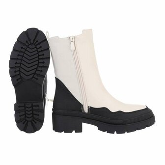 Dames kuitlaarzen / Chelsea boots - beige / zwart