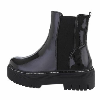 Dames enkellaarzen / Chelsea boots in lak - zwart