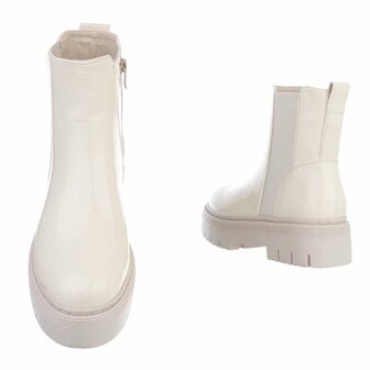 Dames enkellaarzen / Chelsea boots in lak - beige