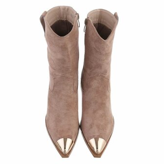 Dames cowboy enkellaarzen / western laarsjes su&egrave;de-look - nude