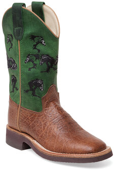 Kinder western laarzen / cowboy boots echt leder - green crunch brown