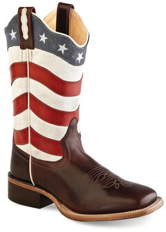 Dames western laarzen / cowboy boots echt leder - brown with USA flag