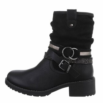 Dames enkellaarzen / biker boots laarsjes - zwart