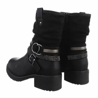 Vijfde Iedereen Lui Dames enkellaarzen / biker boots laarsjes - zwart - Lunamex Jewelry &  Fashion