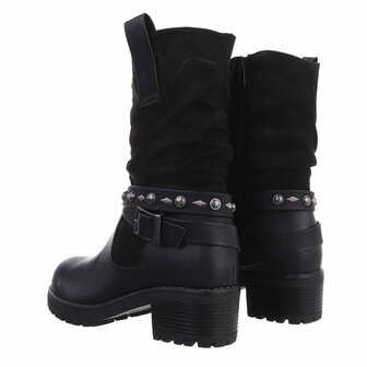 Dames enkellaarzen / biker boots laarsjes - zwart