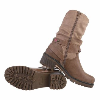 Dames enkellaarzen / biker boots laarsjes - bruin