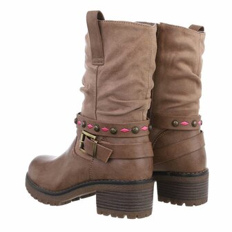 Dames enkellaarzen / biker boots laarsjes - bruin