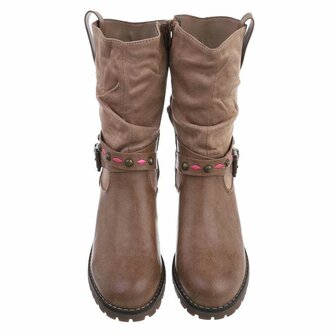 Dames enkellaarzen / biker boots laarsjes - bruin