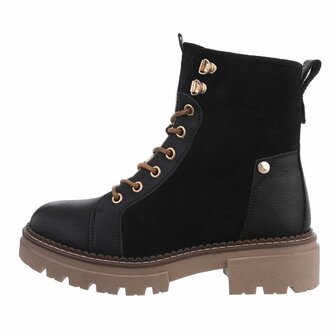 Dames veterboots / enkellaarzen met veters - zwart