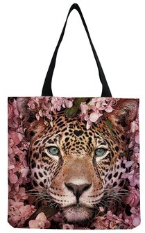 Shopper boodschappentas met print - panter roze