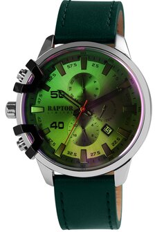 Raptor Watches Limited herenhorloge met lederen band, Arve - groen / paars