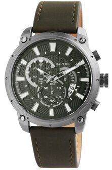 Raptor Watches herenhorloge met lederen band, Comb - legergroen / antraciet