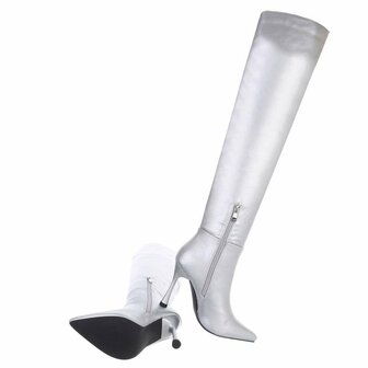 Dames overknee laarzen high heels - zilver