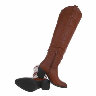 Dames cowboy overknee laarzen western boots - bruin