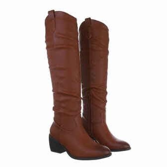 Dames cowboy overknee laarzen western boots - bruin