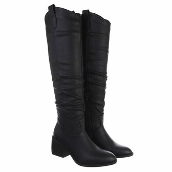 Dames cowboy overknee laarzen western boots - zwart