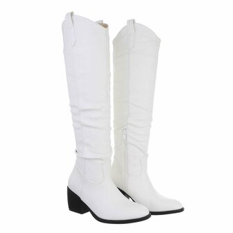 Dames cowboy overknee laarzen western boots - wit