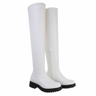 Dames overknee laarzen biker boots - wit