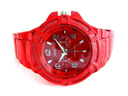 Vive herenhorloge met gekleurde stalen band - rood