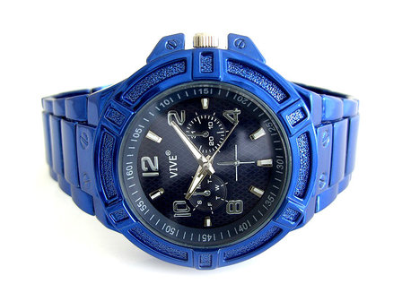 Vive herenhorloge met gekleurde stalen band - blauw