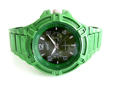 Vive herenhorloge met gekleurde stalen band - groen