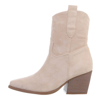 Dames cowboy enkellaarzen / western laarsjes su&egrave;de-look - beige