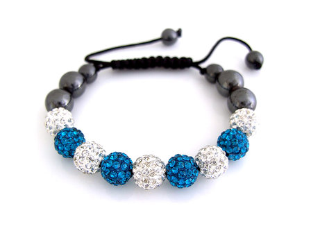 Shamballa armband - blauw/wit