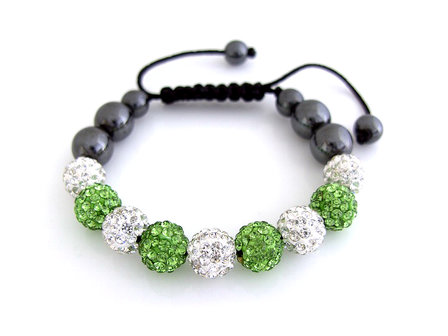 Shamballa armband - groen/wit