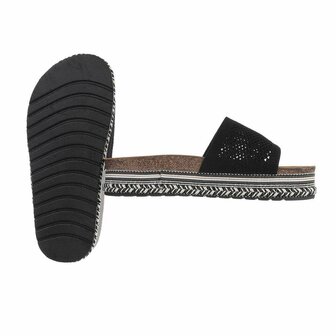 Dames slippers met plateauzolen - zwart