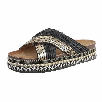 Dames slippers met glitter pailletten - zwart