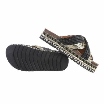Dames slippers met glitter pailletten - zwart