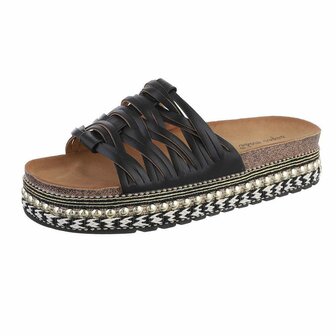 Dames slippers met plateauzolen - zwart