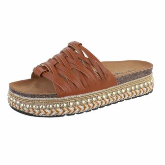Dames slippers met plateauzolen - bruin