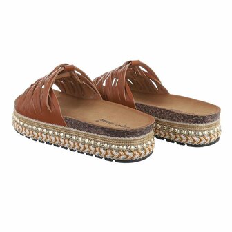 Dames slippers met plateauzolen - bruin