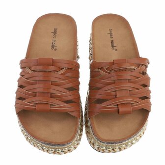 Dames slippers met plateauzolen - bruin