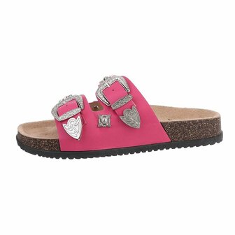 Dames slippers met studs - roze / fuchsia