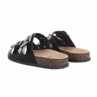 Dames slippers met studs - zwart