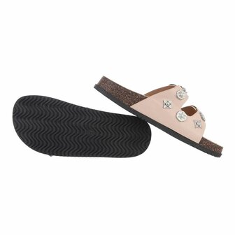 Dames slippers met studs - beige